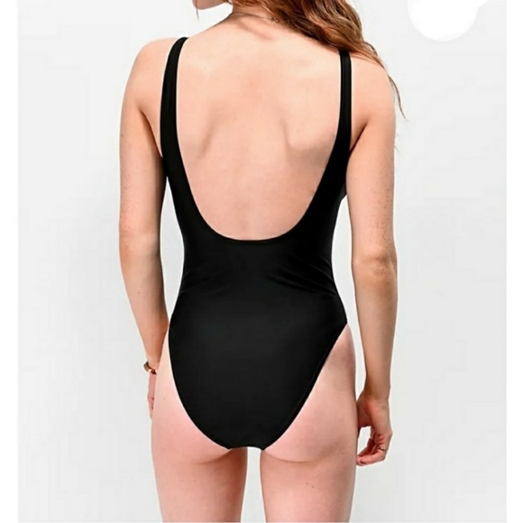 Adidas Black White Logo One Piece Swimsuit Low Back Sporty Athletic Bodysuit - Picture 7 of 8